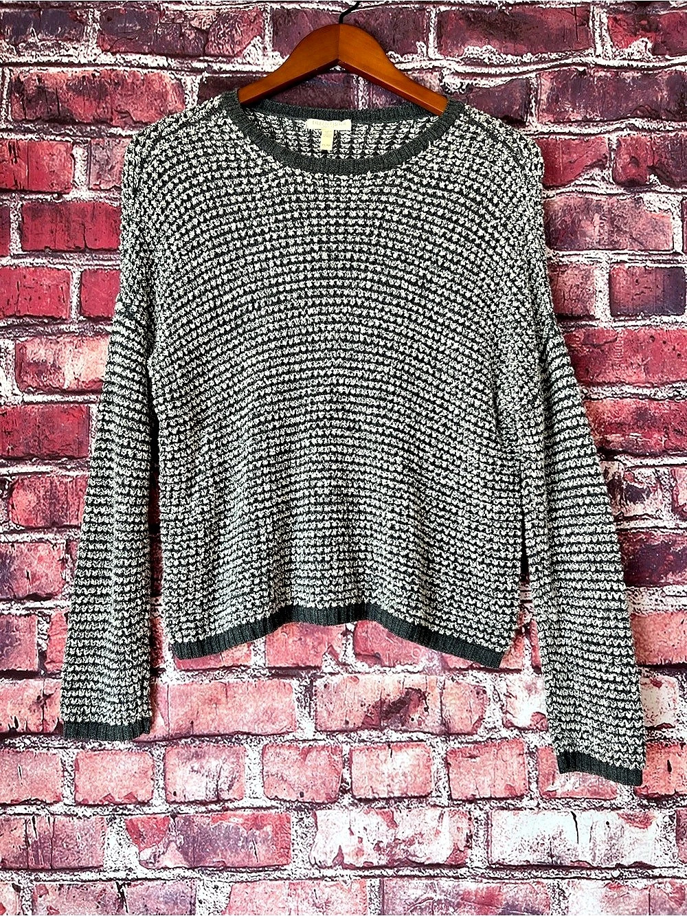 Eileen Fisher Linen Blend Textured Knit Crewneck Pullover Sweater PS